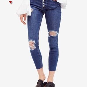 FREE PEOPLE Reagan Raw-Edge Ripper Cropped Jeans
